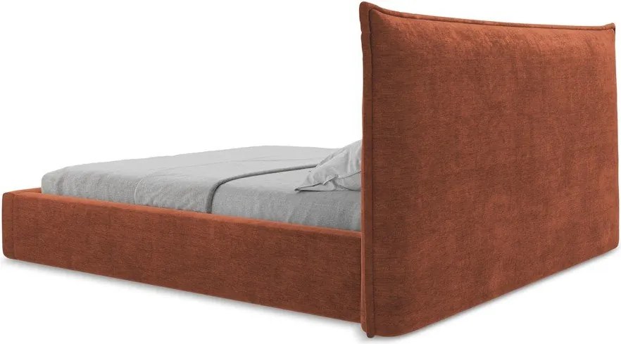 Terrakotta színű kárpitozott ágyneműtartós franciaágy ágyráccsal 180x200 cm Esala – Makamii