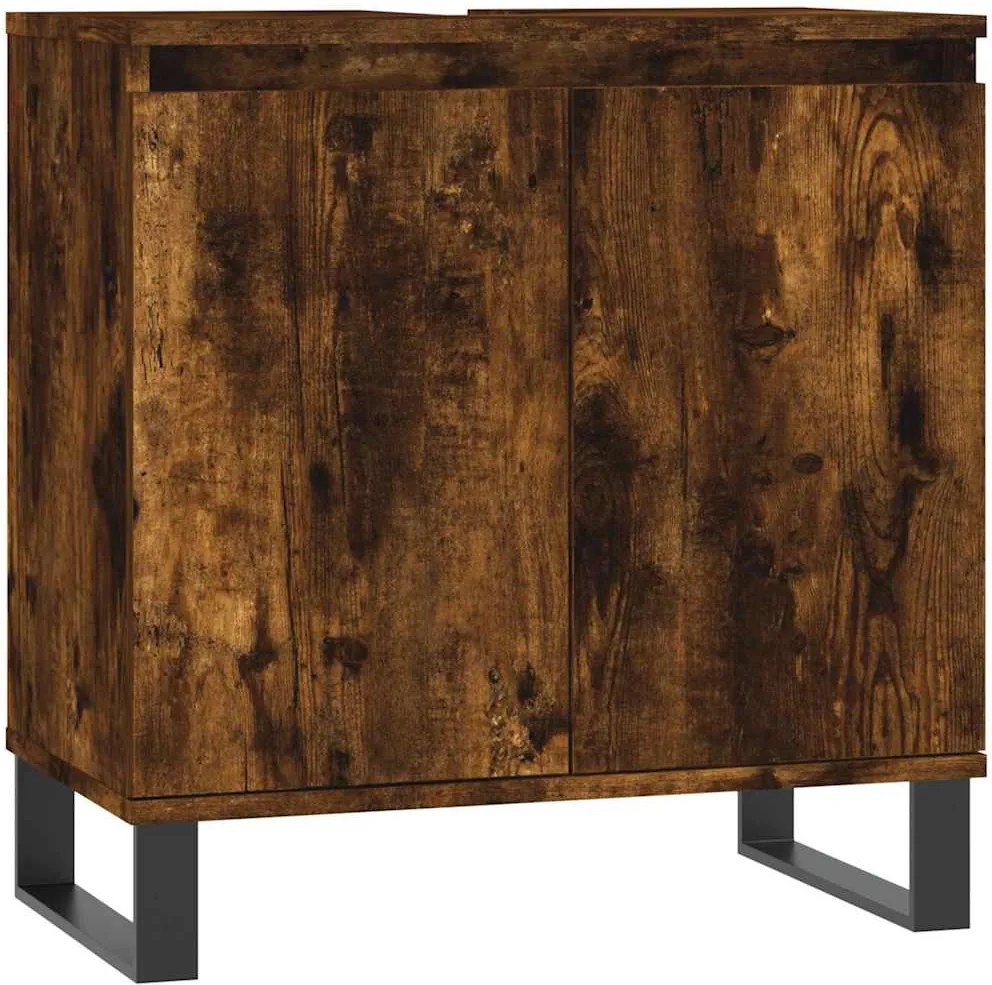 vidaXL füstös tölgy színű szerelt fa fürdőszobaszekrény 58x33x60 cm