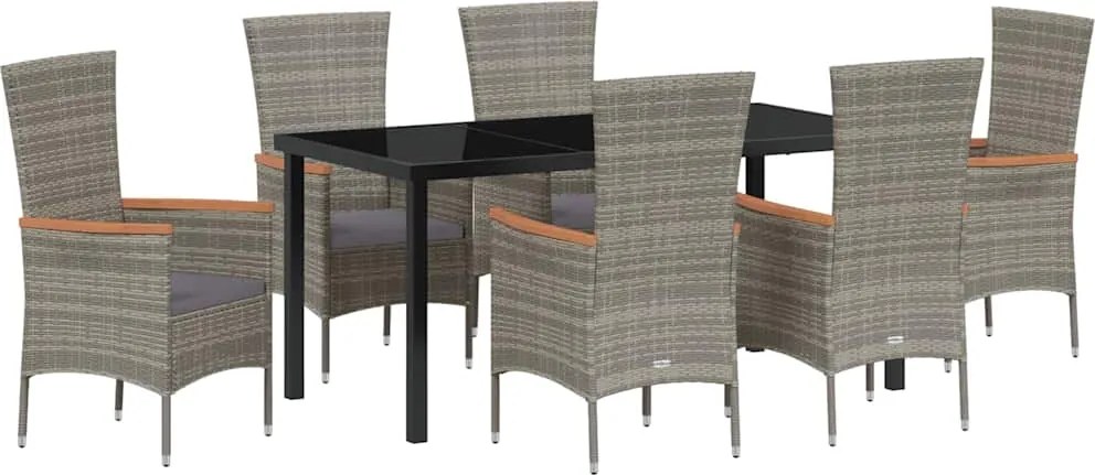 vidaXL Kert étkező szett párnával 7 pcs Szürke Porszórt acél