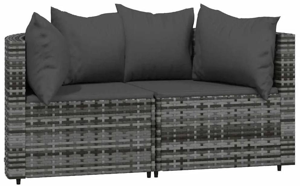 2 db szürke polyrattan kerti sarokkanapé párnával
