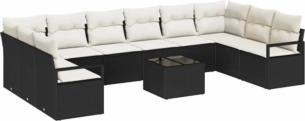 vidaXL Kanapé Szett párnával 11 pcs Fekete polirattan