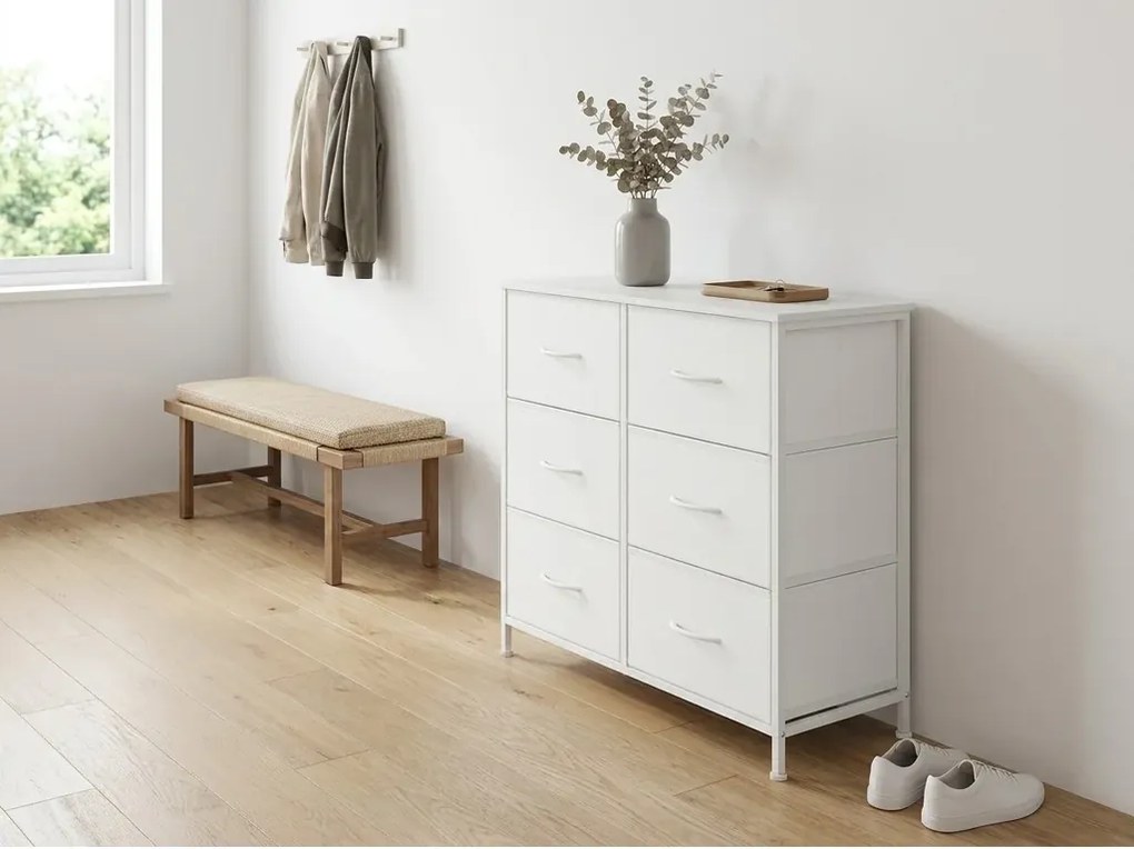 Komód textil fiókokkal VELMIO 77 x 74 cm, fehér