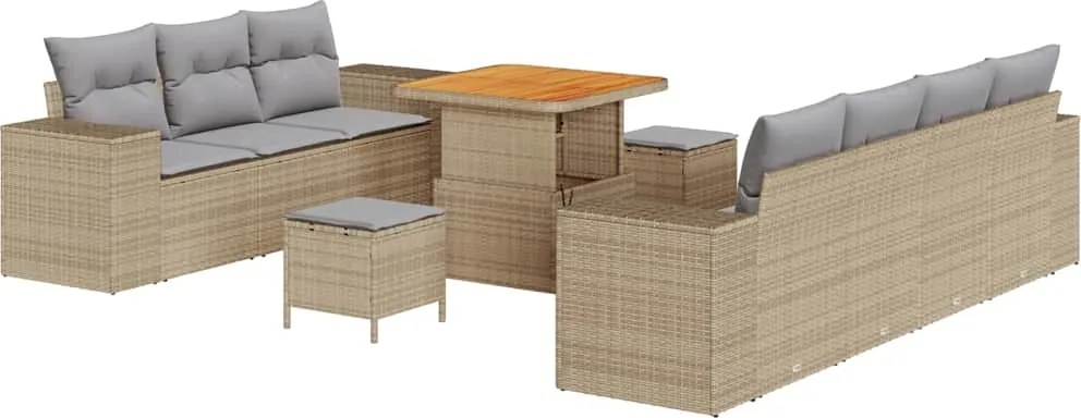 vidaXL Kerti Kanapé Szett 10 pcs Beige és Világosszürke Poly Rattan