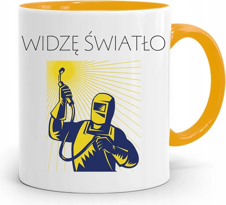 Sárga Bögre Ajándék Hegesztőnek Látom A Fényt fényképes nyomtatással