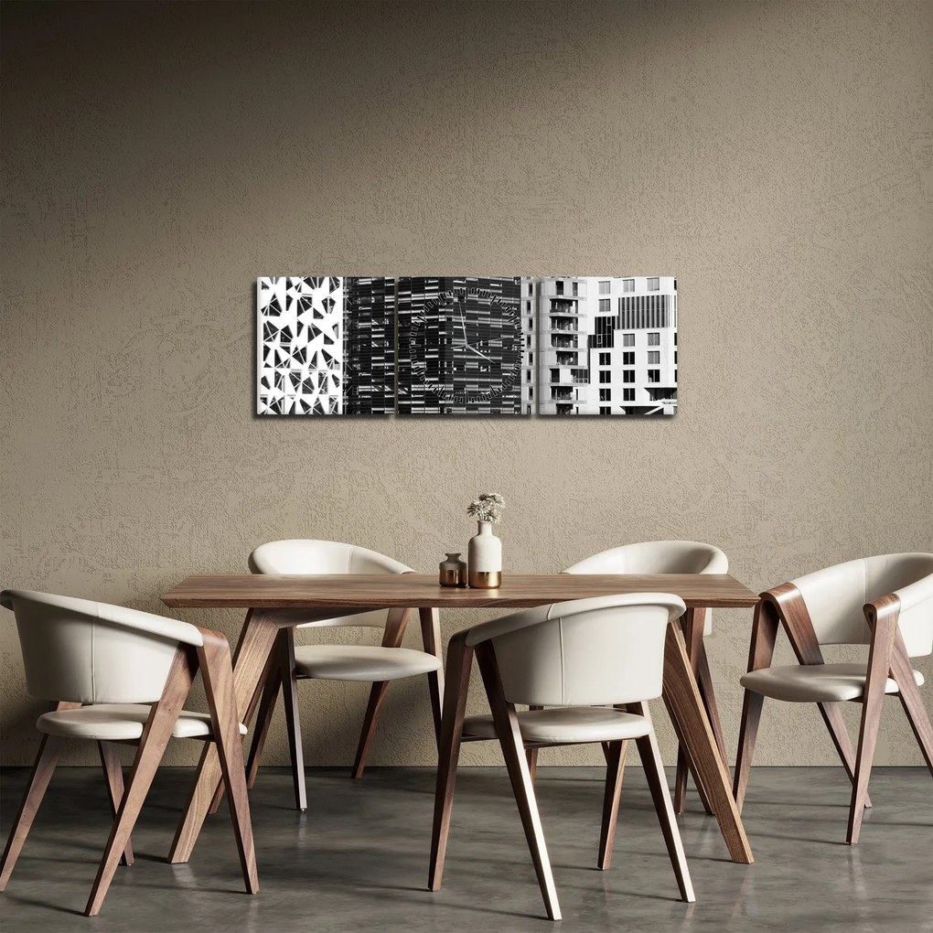 Fekete-fehér építészet képe (órával) (90x30 cm)