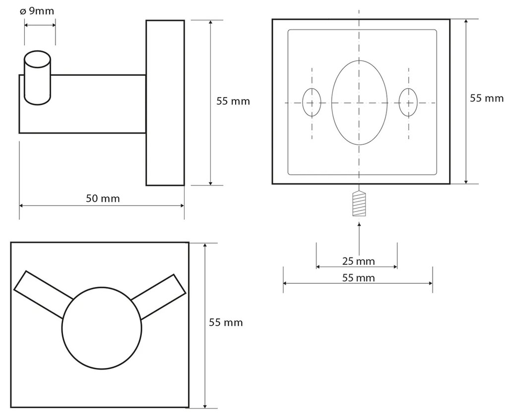 SAPHO XQ201 X-Square dupla horog, krómozott