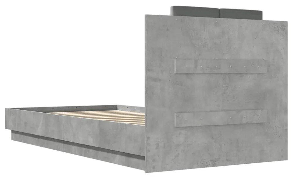 betonszürke ágykeret fejtámlával és LED-világítással 75x190 cm