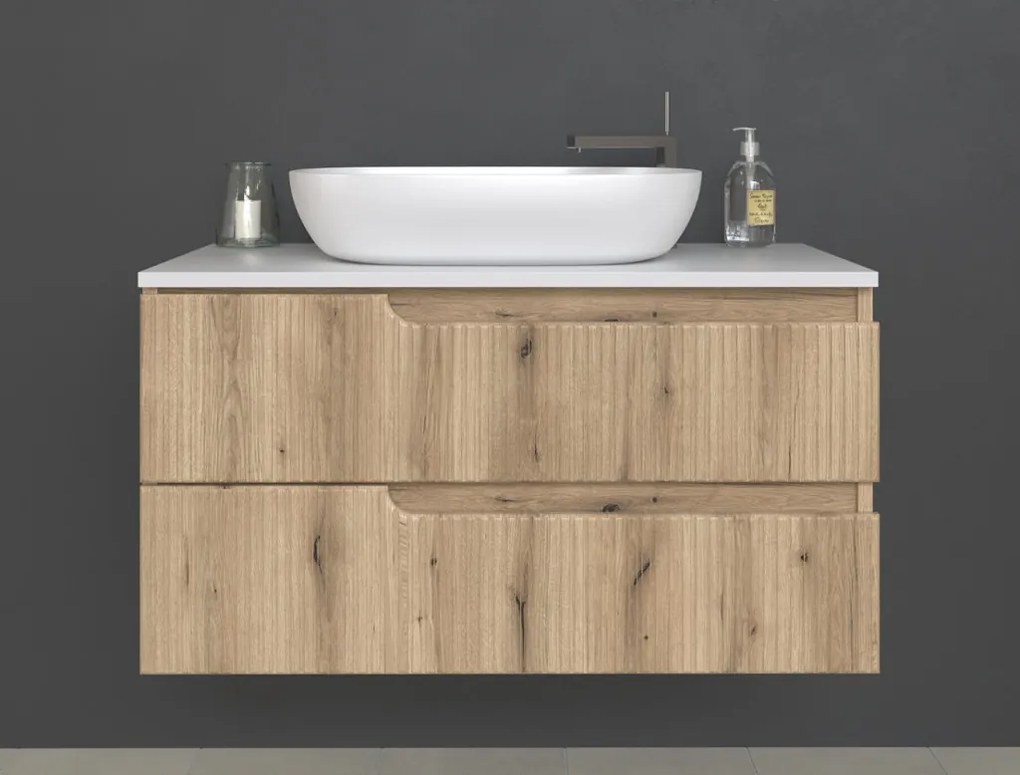 Piramida EURIDIKA fali fürdőszobabútor - mosdópult mosdó nélkül -2 fiókos - PINO TÖLGY - 100 x 48 x 53 cm