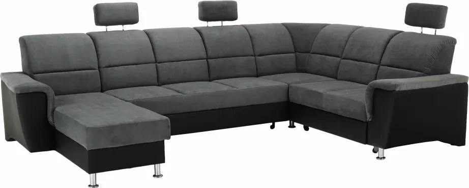 Ülőgarnitúra, műbőr fekete/szövet sötétszürke, jobbos, SANTIAGO U