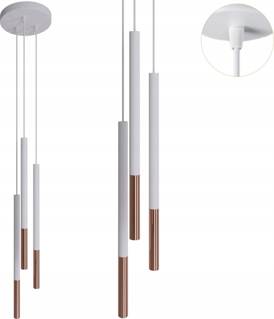 Függő fém mennyezeti függőlámpa fehér-réz színben a nappaliba