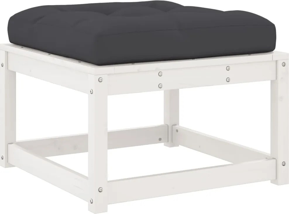 vidaXL fehér tömör fenyőfa kerti lábzsámoly párnával