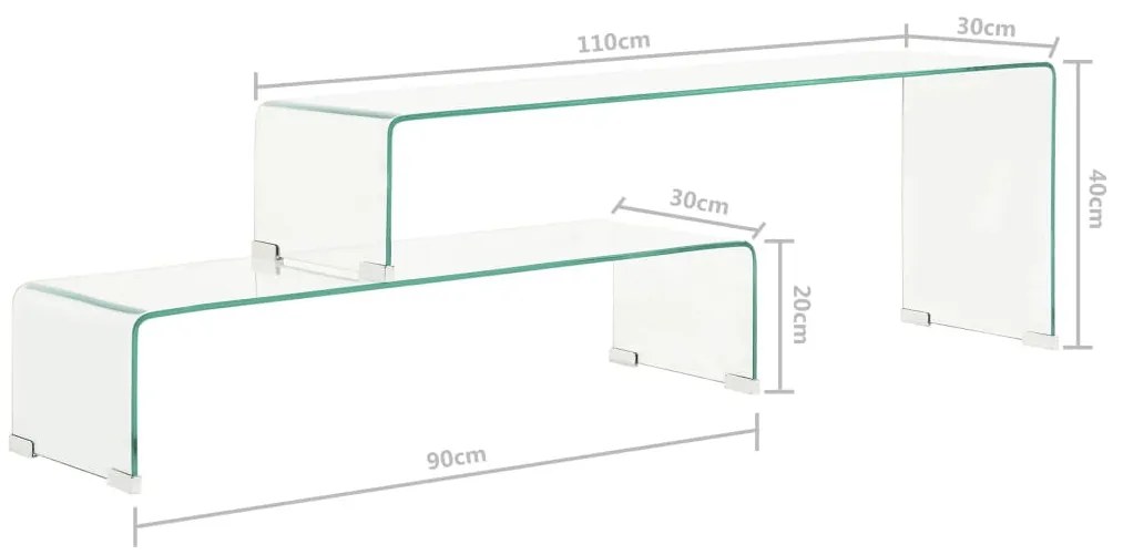 Kétrészes edzett üveg dohányzóasztal 90x30x20/110x30x40 cm