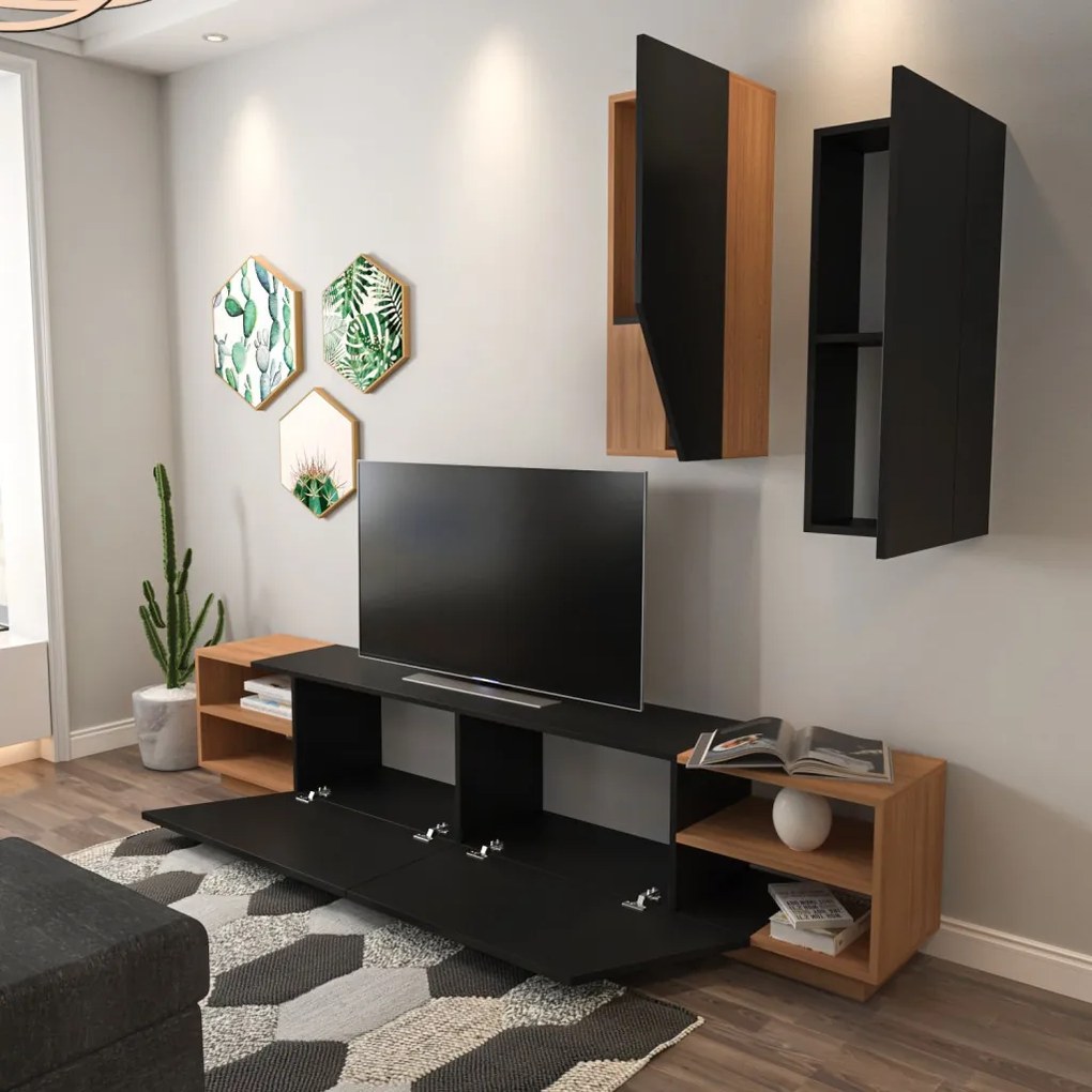 Zebra TV-állvány, fekete-teak, 240 cm