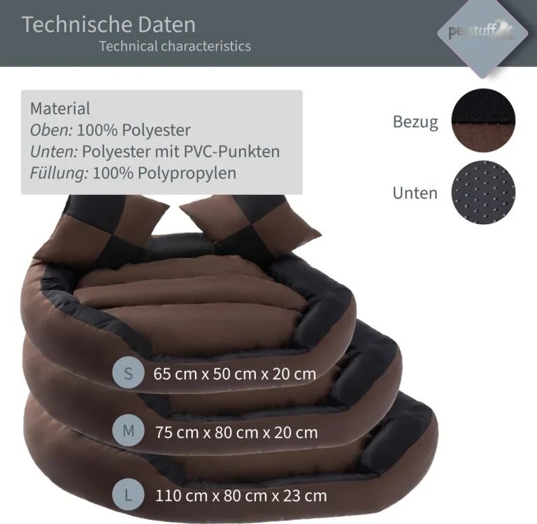 PESTUFF Kutyafekhely 65 x 50 x 20 cm fekete/barna