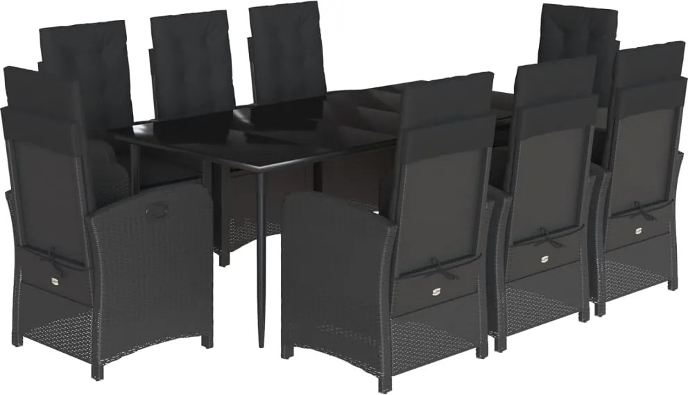 vidaXL 9 részes fekete polyrattan kerti étkezőgarnitúra párnákkal