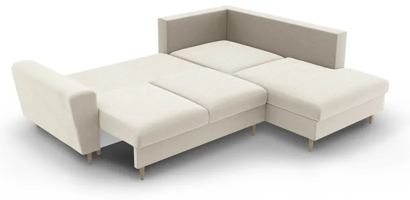 Bézs bársony kinyitható tárolóhelyes sarokkanapé (jobb oldali-L alakú) Kyoto – Cosmopolitan Design