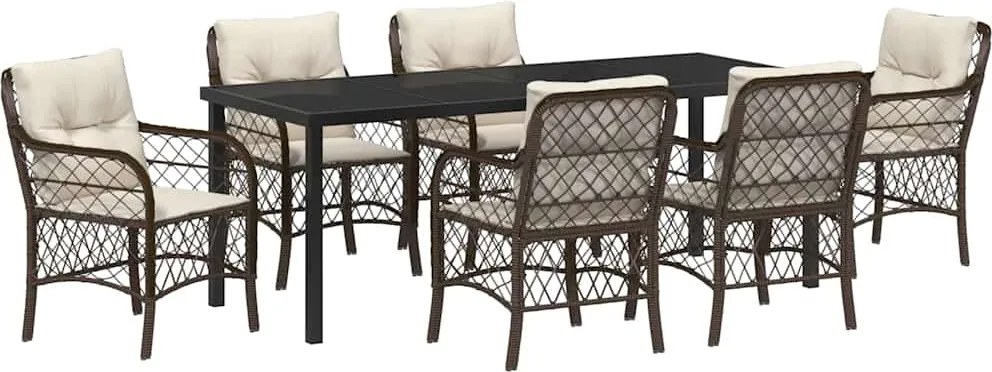 vidaXL Kert étkező szett párnával 7 pcs Barna polirattan