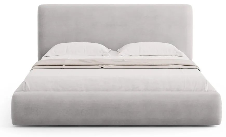 Világosszürke kárpitozott ágyneműtartós franciaágy ágyráccsal 140x200 cm Colonel – Cosmopolitan Design
