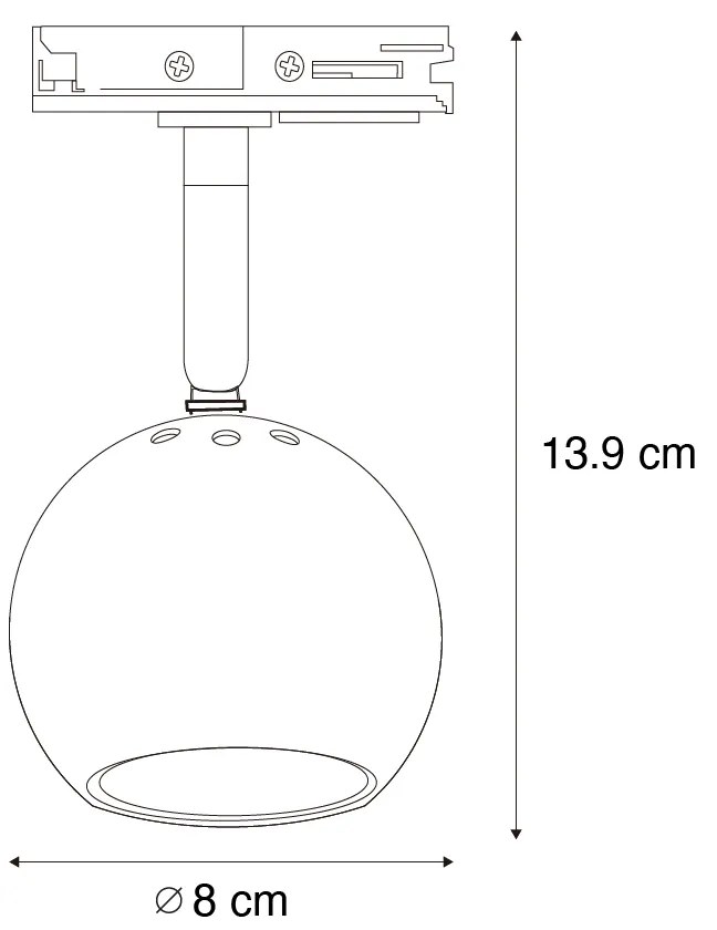 Modern, 1 fázisú fekete sínspotlámpa arany színnel - Iconic Gissi