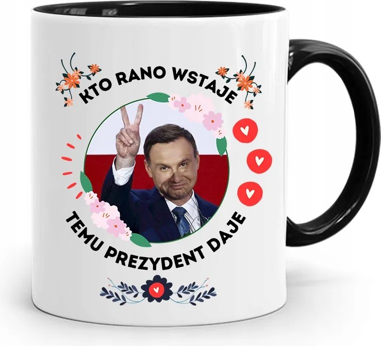 Andrzej Duda Elnök Fekete Bögre Ajándék fényképes nyomtatással