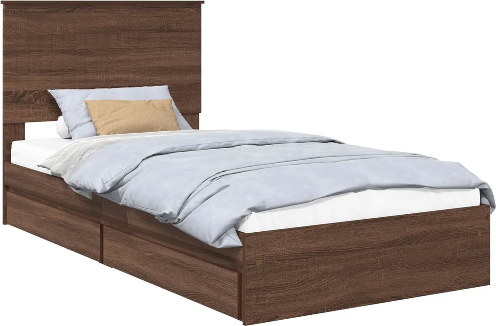 vidaXL Tárolós Ágy fejtámlával Barna Tölgy 100 x 200 cm Faanyag