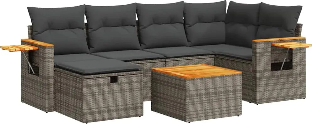 vidaXL 7 részes szürke polyrattan kerti ülőgarnitúra párnákkal