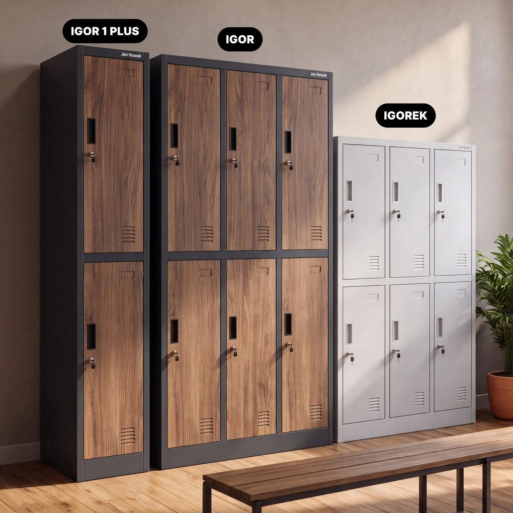BHP öltözőszekrény, dolgozói, egyszemélyes, 2 rekesz akasztórúddal, antracit/dió, 316,5x1850x450 mm: IGOR 1 Plus Eco Design