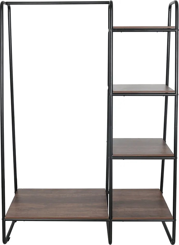 Szekrény szervező/polcállvány polcokkal, fekete/dió, ROBYN