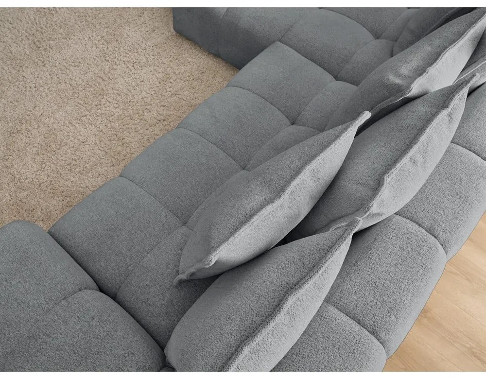 Sötétszürke zsenília kinyitható-tárolóhelyes sarokkanapé (bal oldali-heverő résszel) Everest – Bobochic Paris