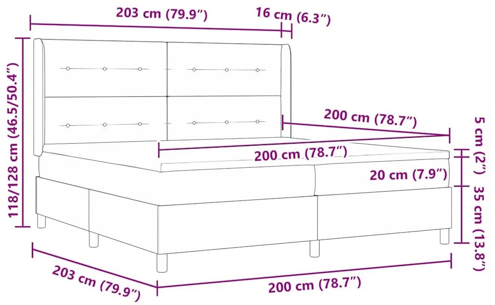 Box Spring ágy matracmal fejtámlával Fekete 200 x 200 cm szövet