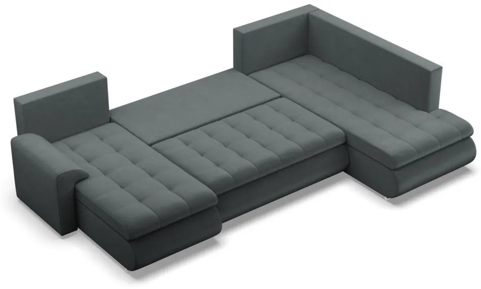 Tokio U sarokkanapé, 3 ágyneműtartóval, bársony, jobboldali, szürke