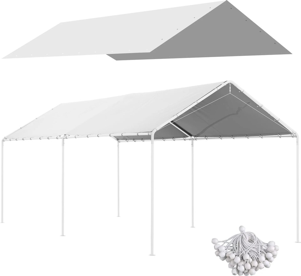 Outsunny Csere Napernyő Borító 3 x 6 m-es Kocsibejáróhoz - Csere Tarpaulin 48 Fehér Golyós Rugós Csatlakozóval (csak a borító, váz nem tartozik hozzá)
