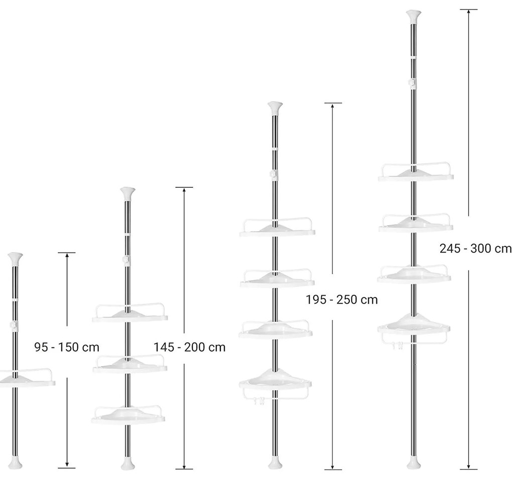 Állítható fürdőszoba sarokpolc, teleszkópos zuhanypolc, 95-300 cm