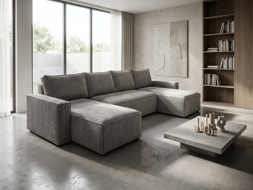 U alakú ülőgarnitúra SMART COSARO 295x140 cm, világosszürke