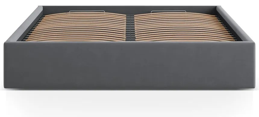 Szürke kárpitozott ágyneműtartós-ágytámla nélkül franciaágy ágyráccsal 200x200 cm Susan – Micadoni