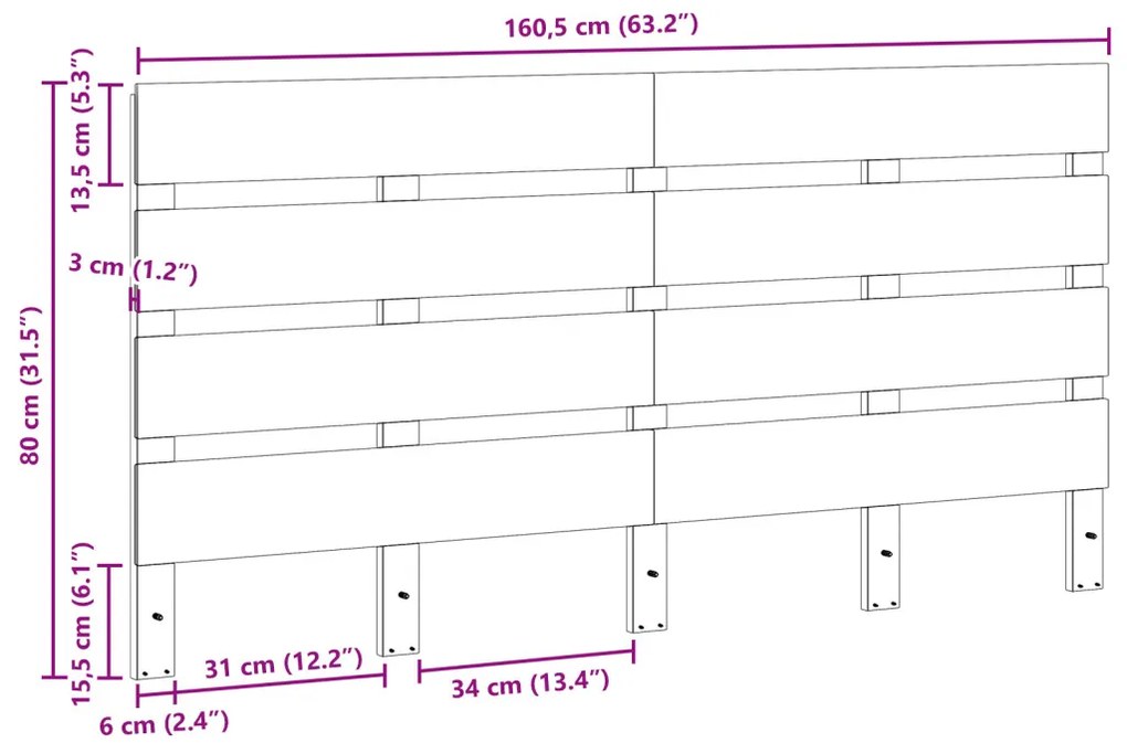 Fa ágytámla Viaszbarna 160.5 x 3 x 80 cm Tömör fenyőfa