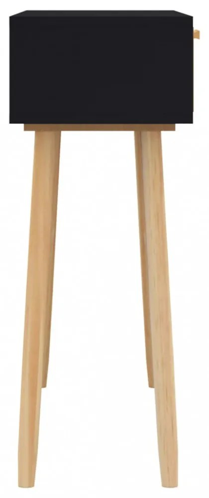 fekete tömör fenyő és természetes rattan tálaló 80x30x75 cm