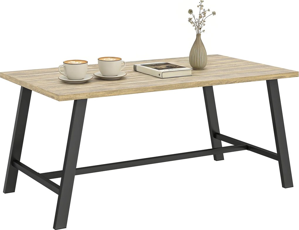 Outsunny kültéri kisasztal, téglalap alakú fém oldalasztal faerezetű tetejjel, beltéri/kültéri, kert, erkély, 100 x 55 cm, barna | Aosom