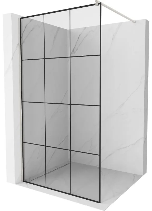 Mexen Kioto, Walk-In zuhany paraván 100 x 200 cm, 8 mm átlátszó üveg fekete mintás, csiszolt acél profil, 800-100-101-97-77