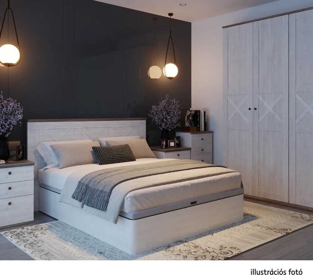 Ágy ágyráccsal, 160x200, canyon fenyő/sonoma trüffel tölgy, TEINA