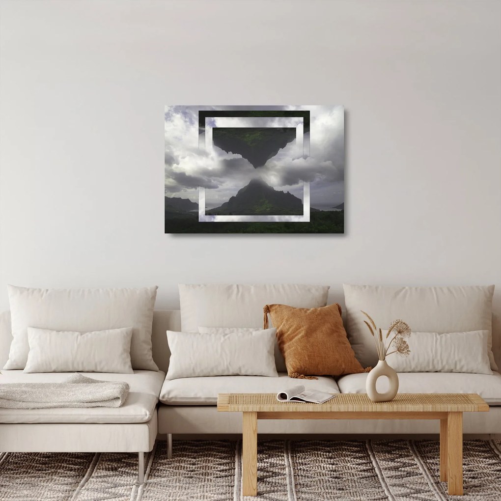Kép - Hegyek Izlandon, geometrikus kollázs (üvegen) (70x50 cm)