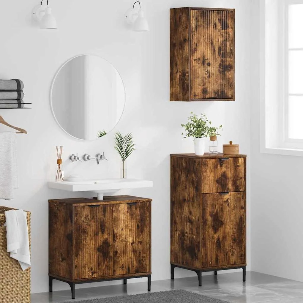 Fürdőszoba bútor szett 3 pcs Füstölt tölgy 39.5 x 36 x 88 cm