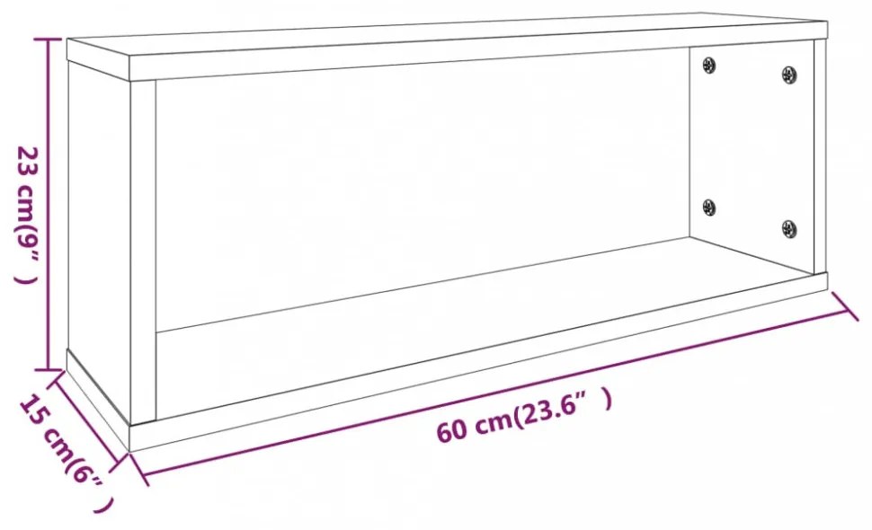 4 db barna tölgy színű szerelt fa fali kockapolc 60x15x23 cm