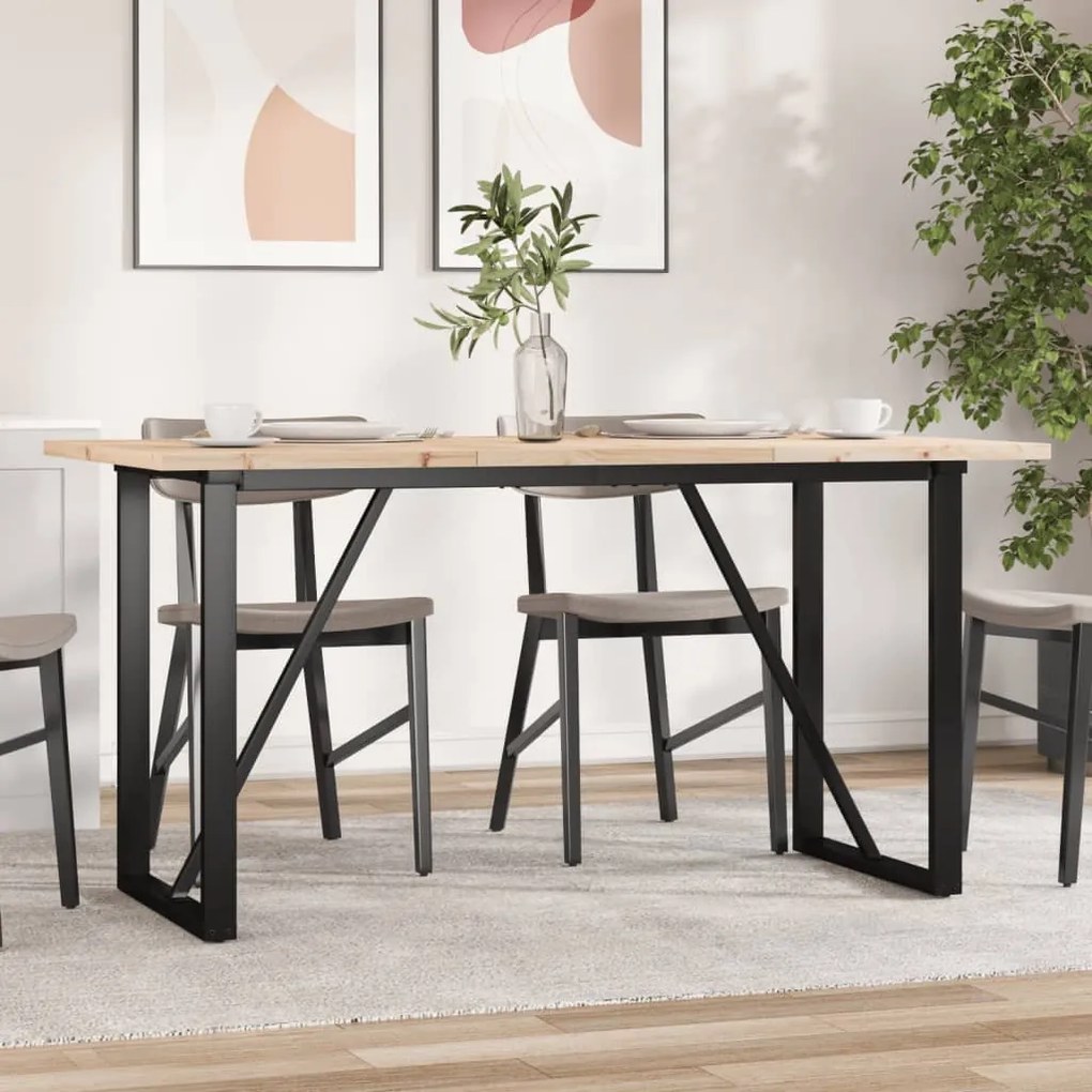 Tömör fenyőfa és acél étkezőasztal O-vázzal 160x80x75,5 cm
