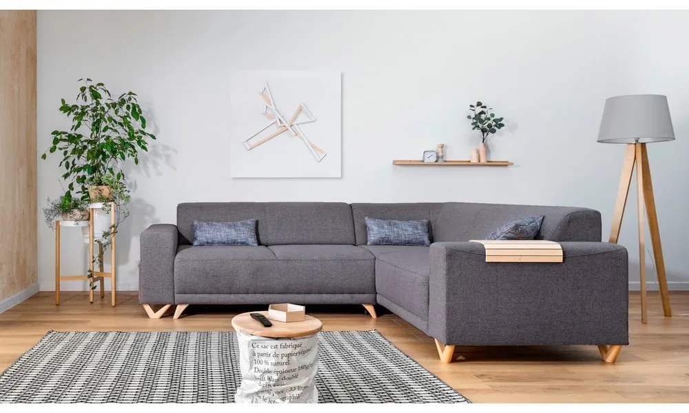 Szürke kinyitható-tárolóhelyes sarokkanapé (jobb oldali-L alakú) Classy Sophie – Miuform