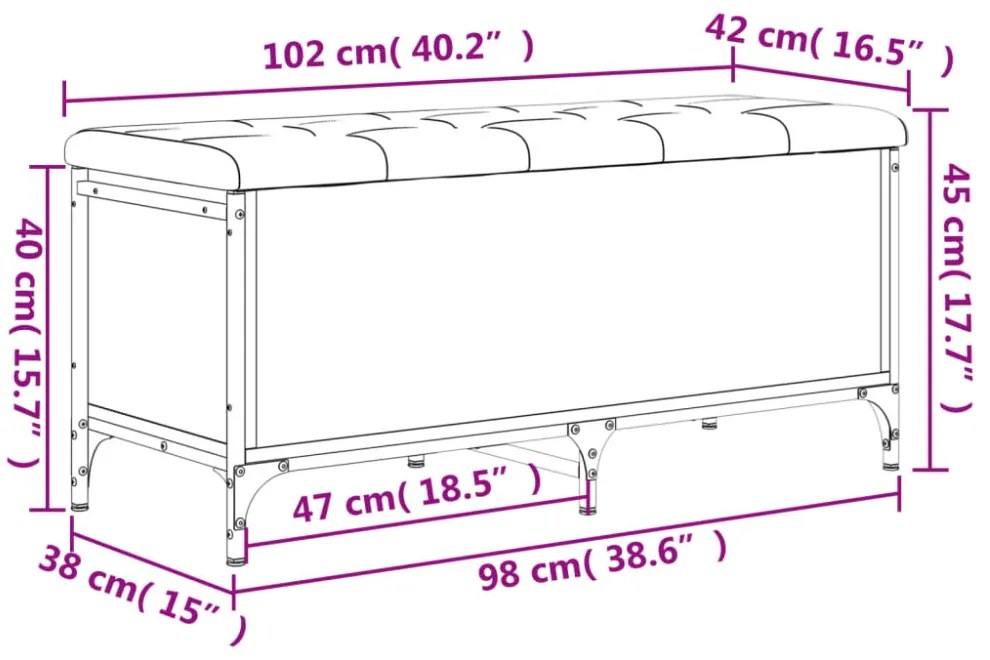 füstös tölgy színű szerelt fa tárolópad 102 x 42 x 45 cm