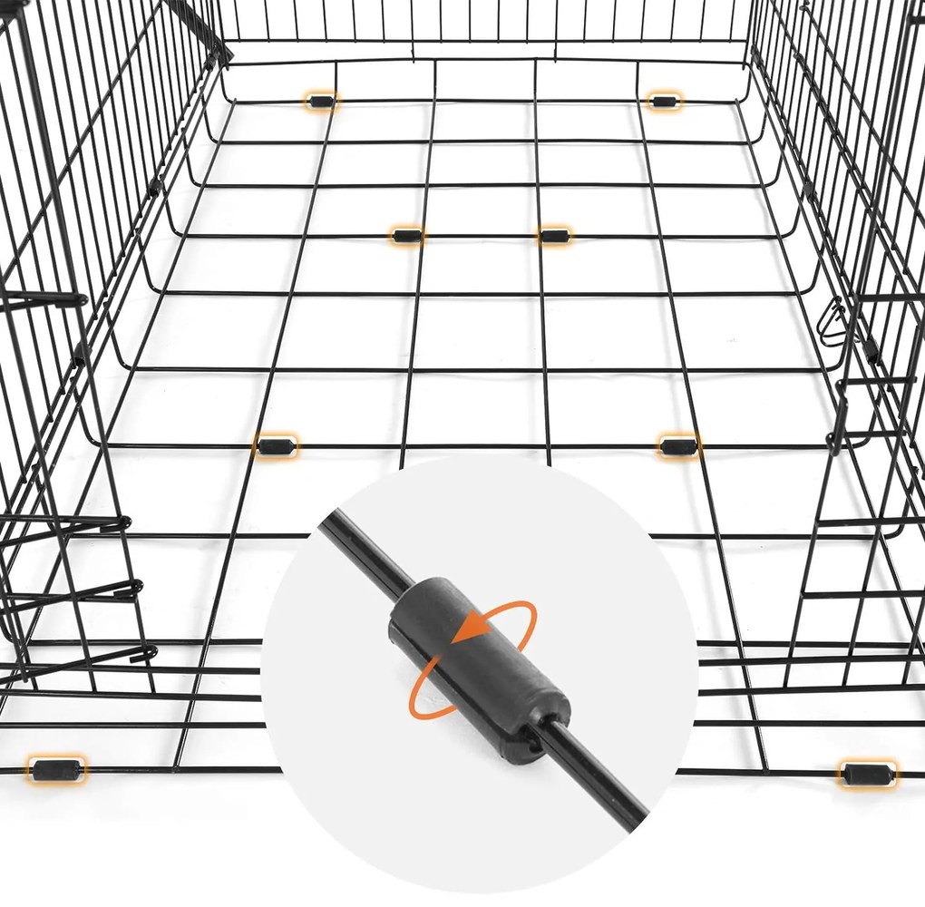 2 ajtós összecsukható ketrec, kutyaszállító ketrec 122x74,5x80,5 cm, fekete | FEANDREA