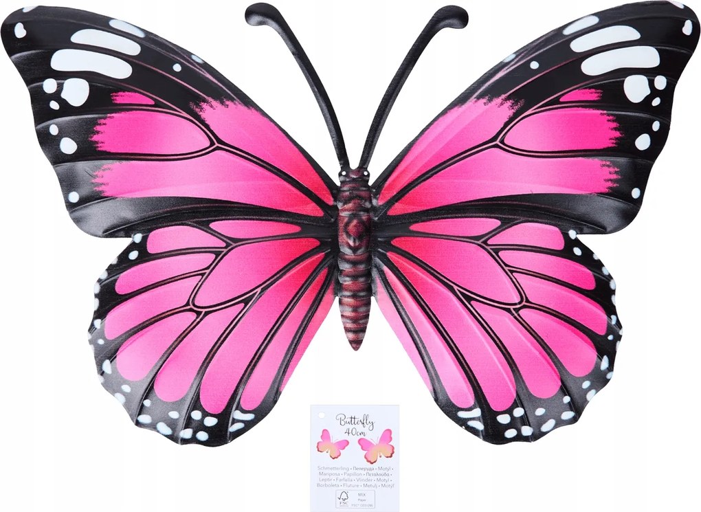 Fém Pillangó Kerti Dekoráció 40CM Nagy Rózsaszín