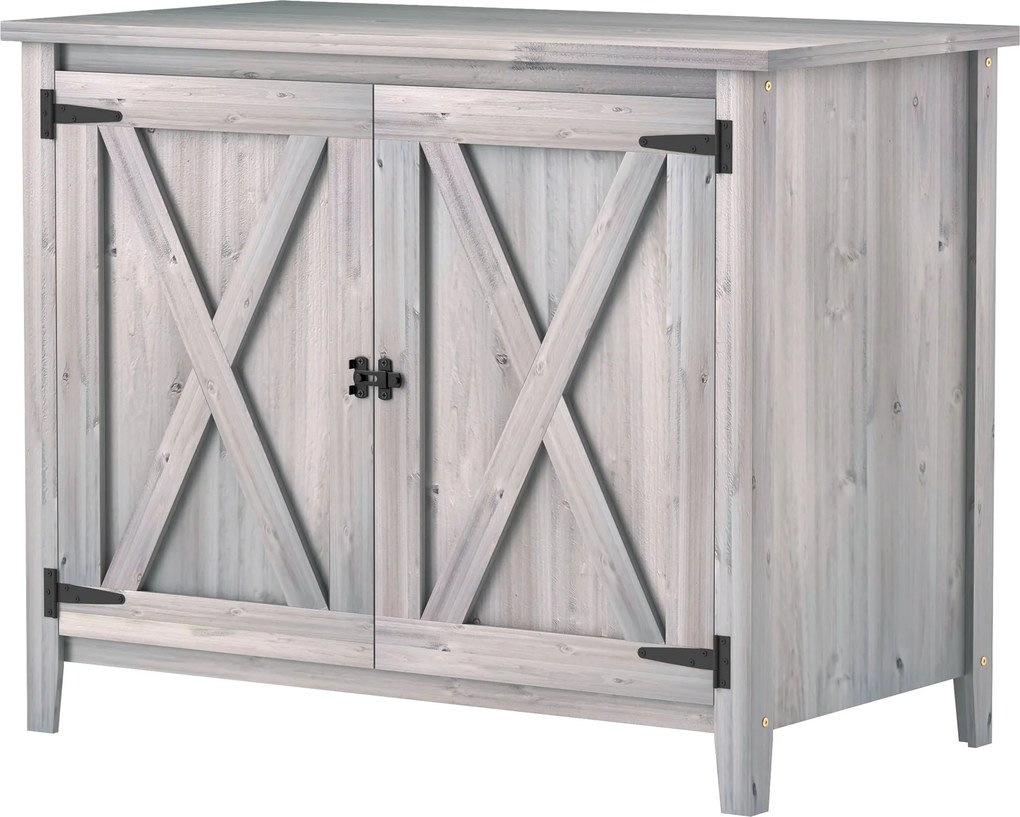 Outsunny Kerti Szekrény Fa, Időjárásálló Szerszámtároló 110x60x88,5cm, Kerti Ház Kétajtós, Polcokkal, Szerszámszekrény, Kerti Szekrény Teraszra vagy U