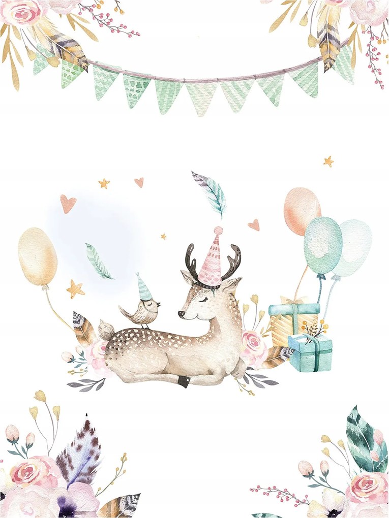 Fotótapéta Szarvas madár akvarell ajándékok csillagok 206x275 +ragasztó